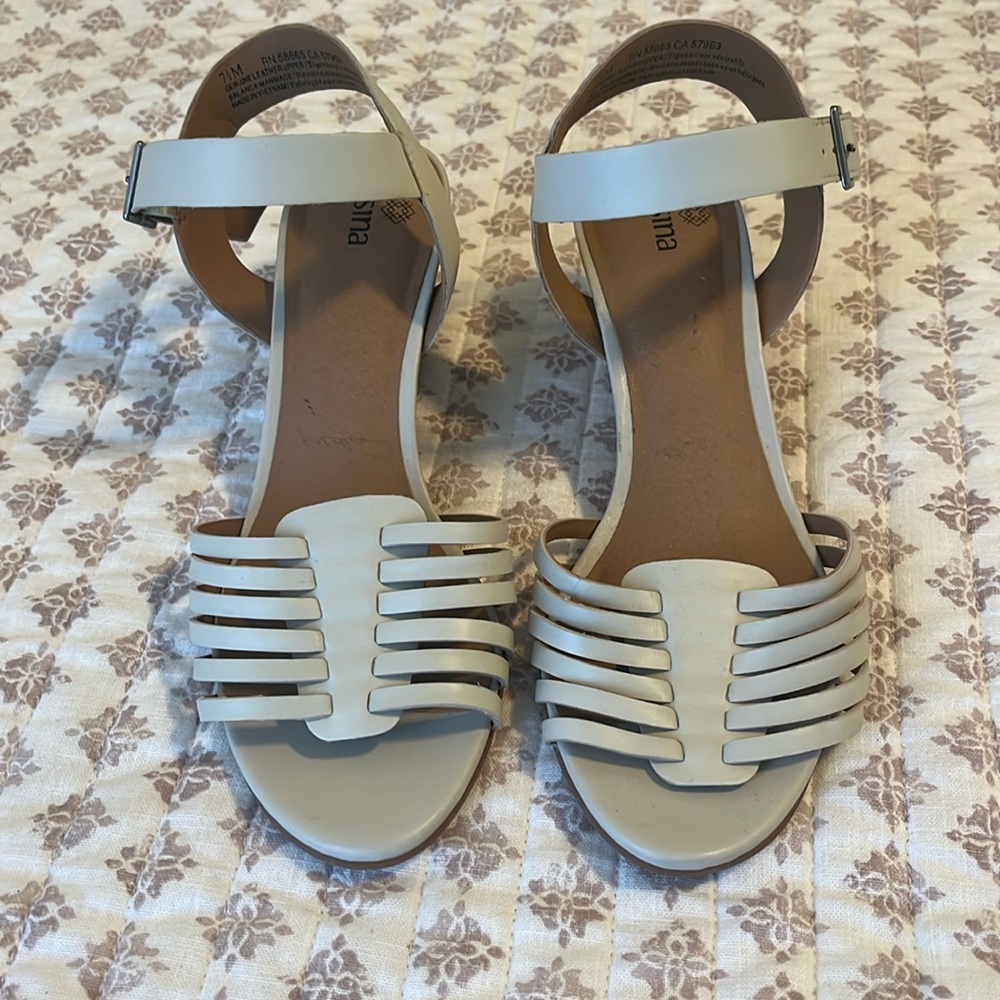 Susina Women's Ivory Leather Terra Wedge Gladiator Sandal Size 7.5